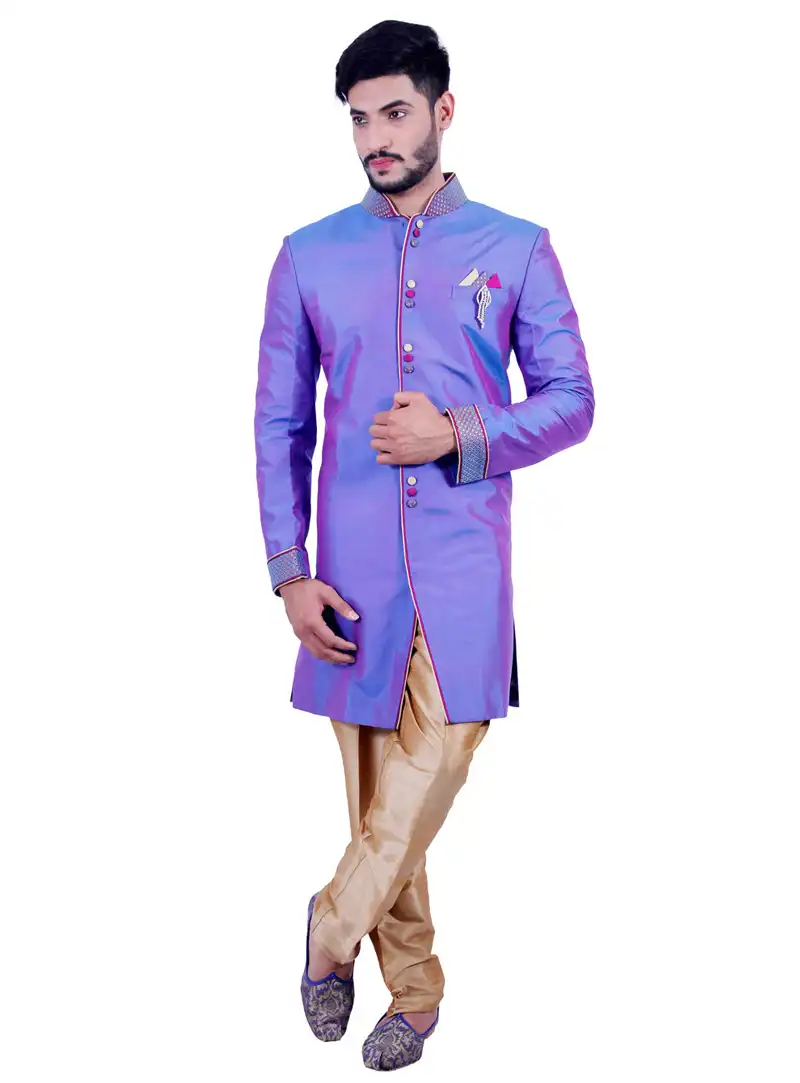 Light Indigo Silk Readymade Indo Western Sherwani 72921