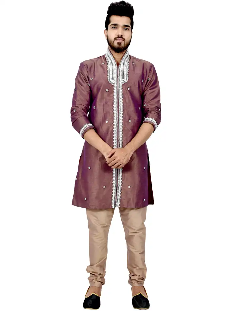 Brown Art Silk Readymade Indo Western Suit 112324