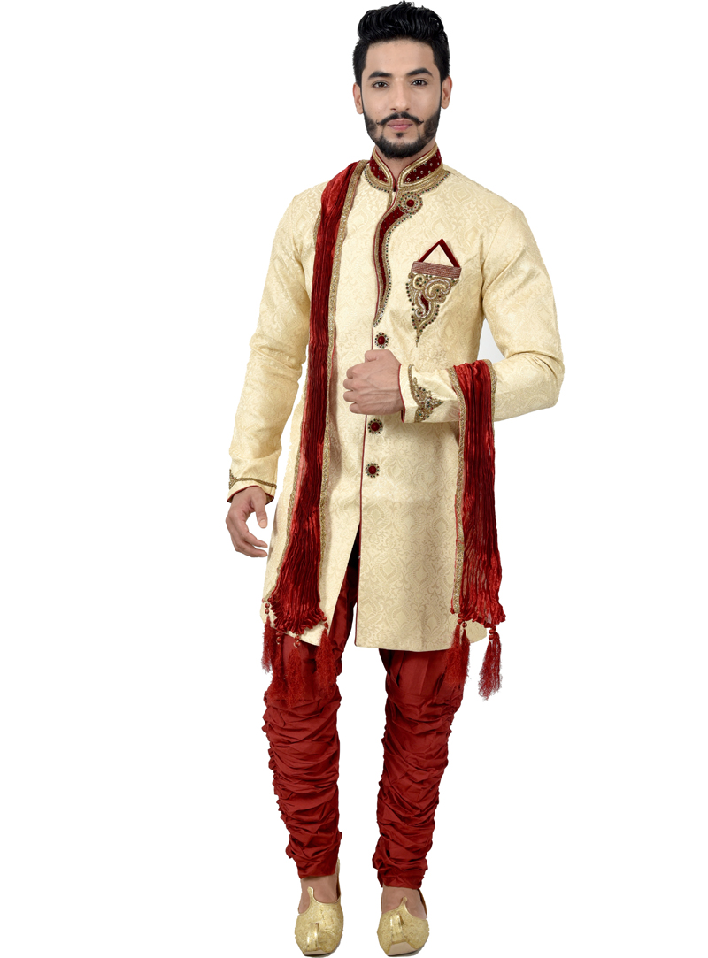 Cream Silk Readymade Indo Western Suit 112334