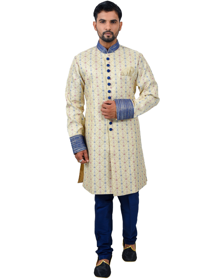 Cream Silk Readymade Indo Western Suit 112341