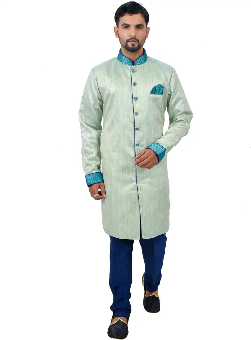 Sea Green Art Silk Readymade Indo Western Suit 112344