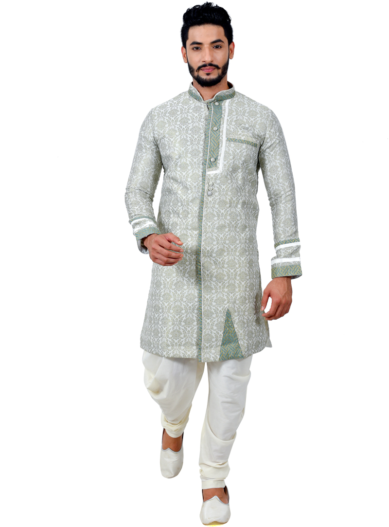 Grey Silk Readymade Indo Western Suit 112346