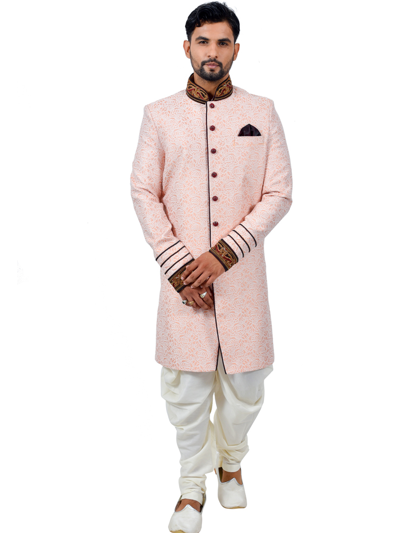 Peach Silk Readymade Indo Western Suit 112356