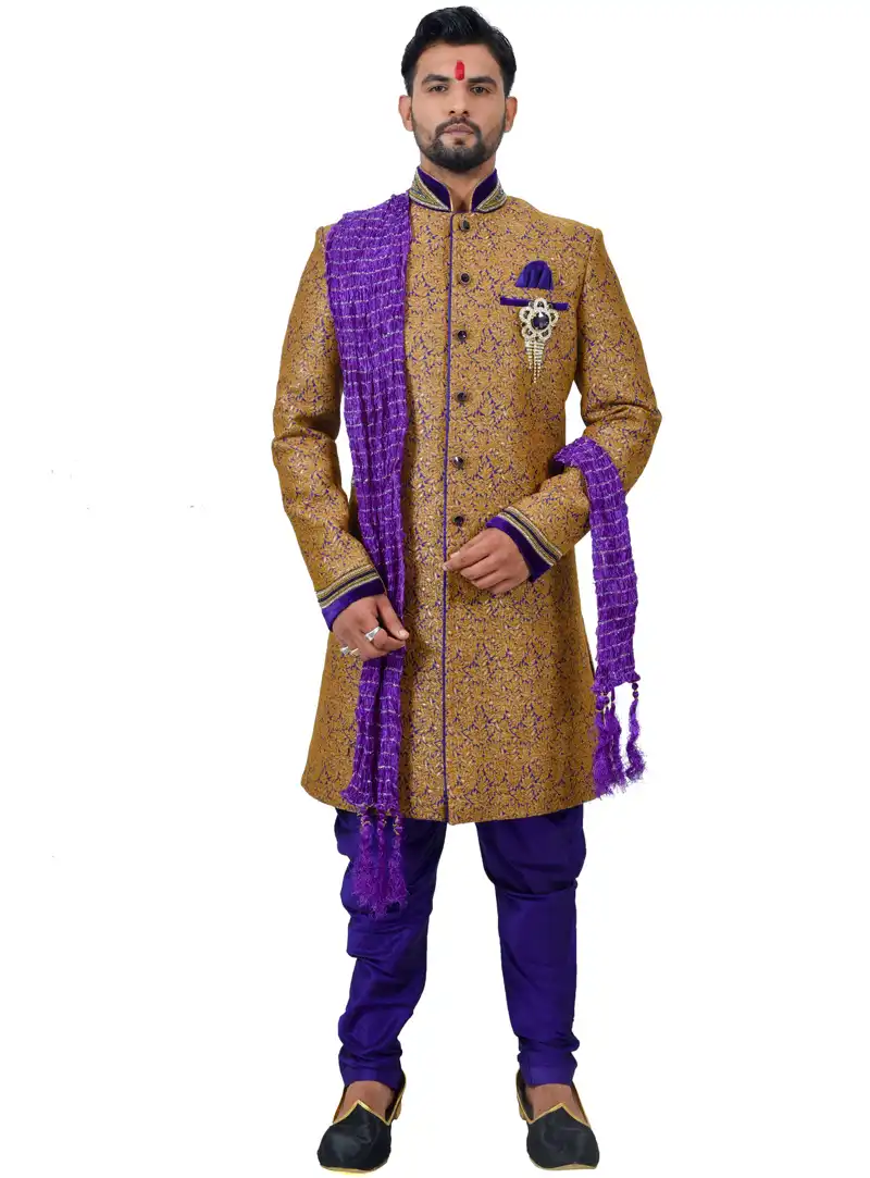Brown Silk Readymade Indo Western Suit 112363