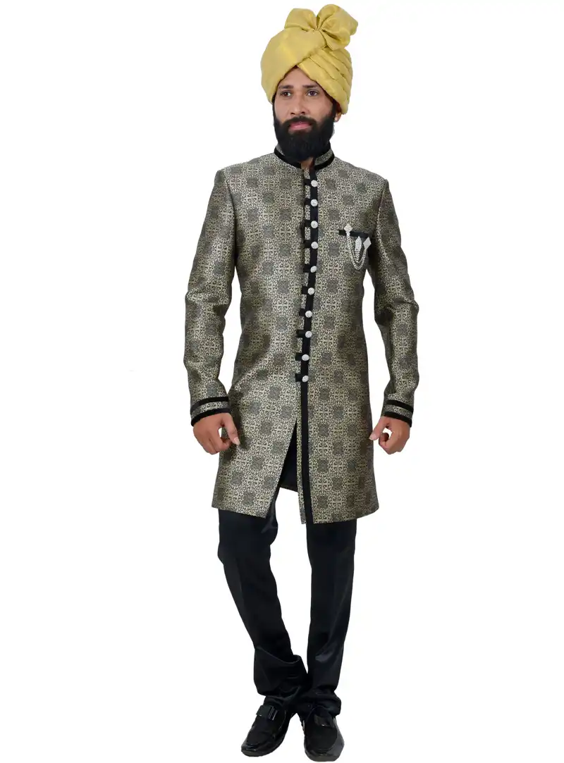Grey Silk Readymade Indo Western Suit 112368