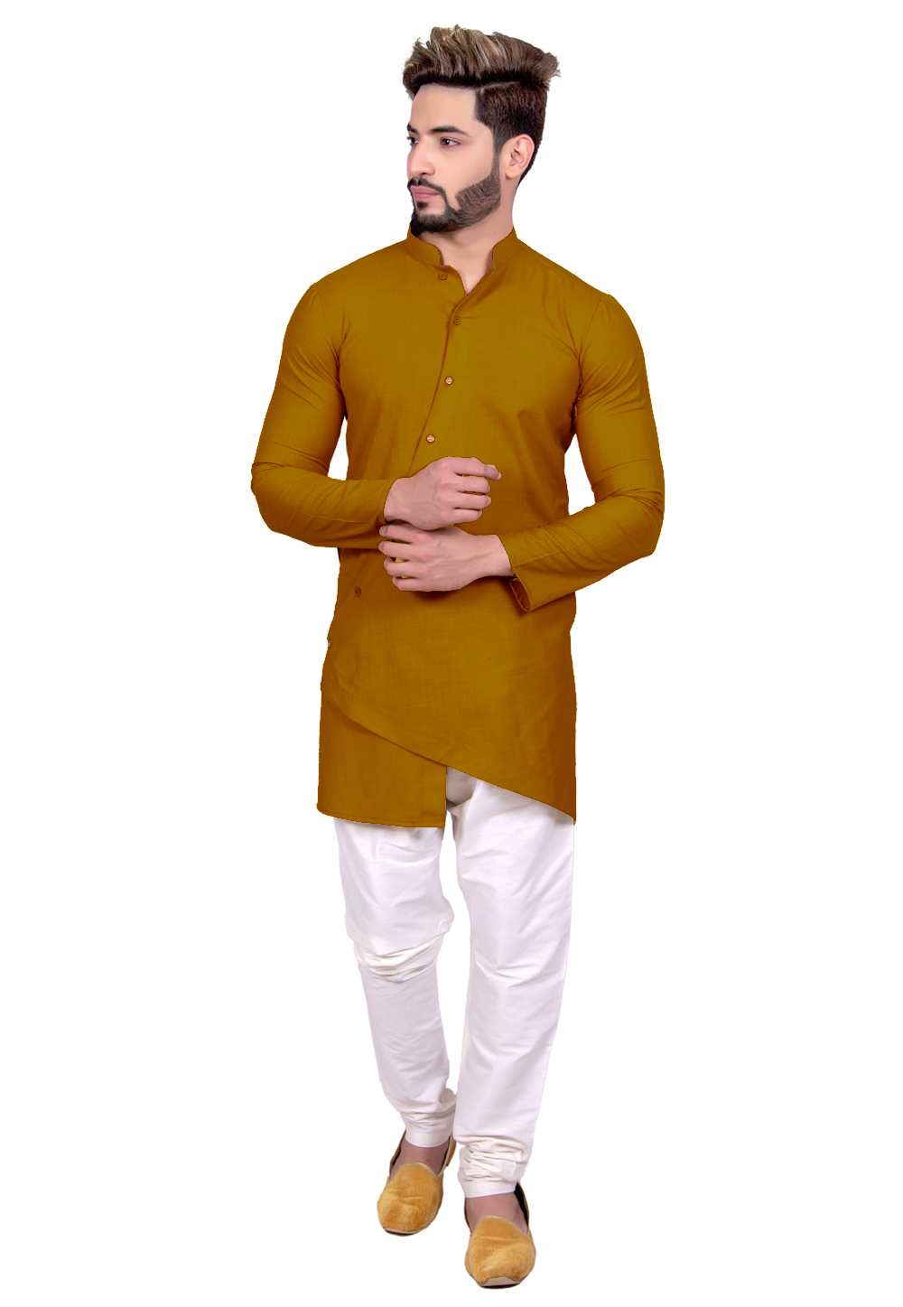 Mustard Cotton Readymade Indo Western Kurta 202454