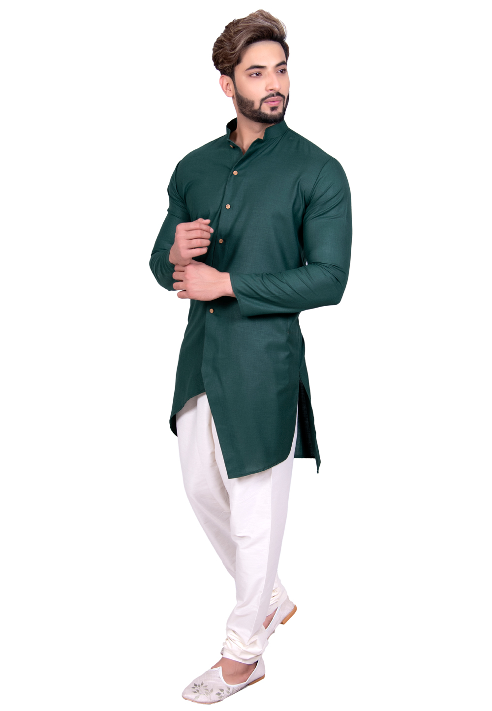 Green Cotton Readymade Indo Western Kurta 202459
