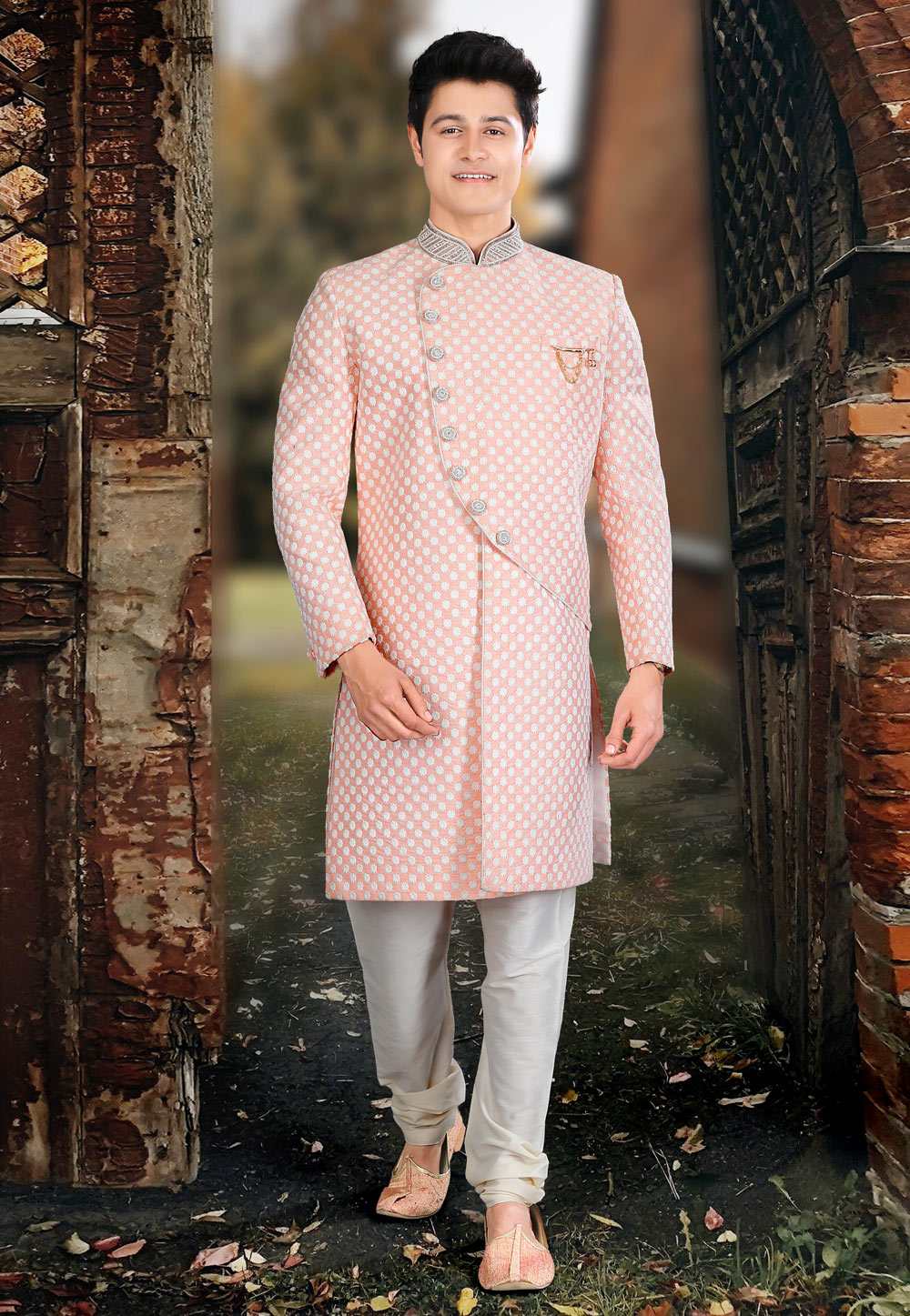 Peach Silk Indo Western Sherwani 241296