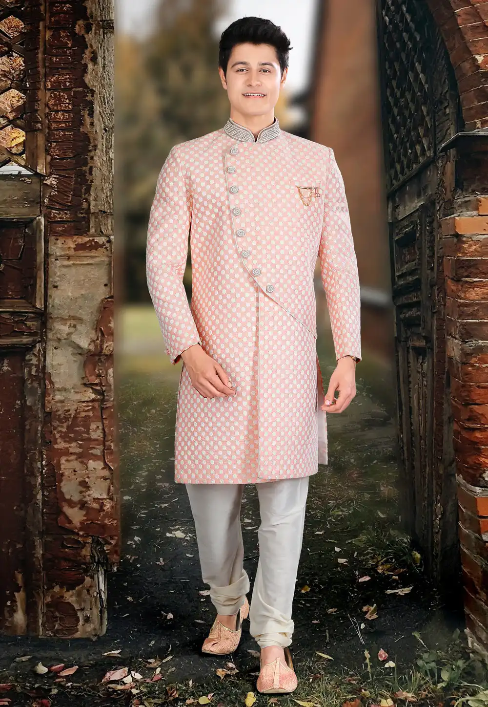 Peach Silk Indo Western Sherwani 241296