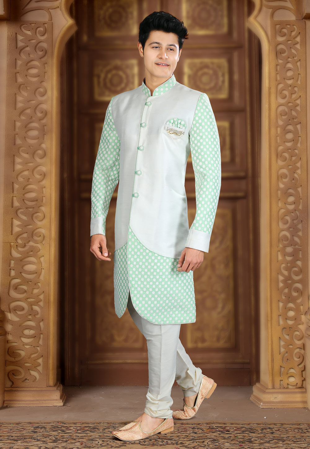 Light Green Silk Indo Western Sherwani 241298