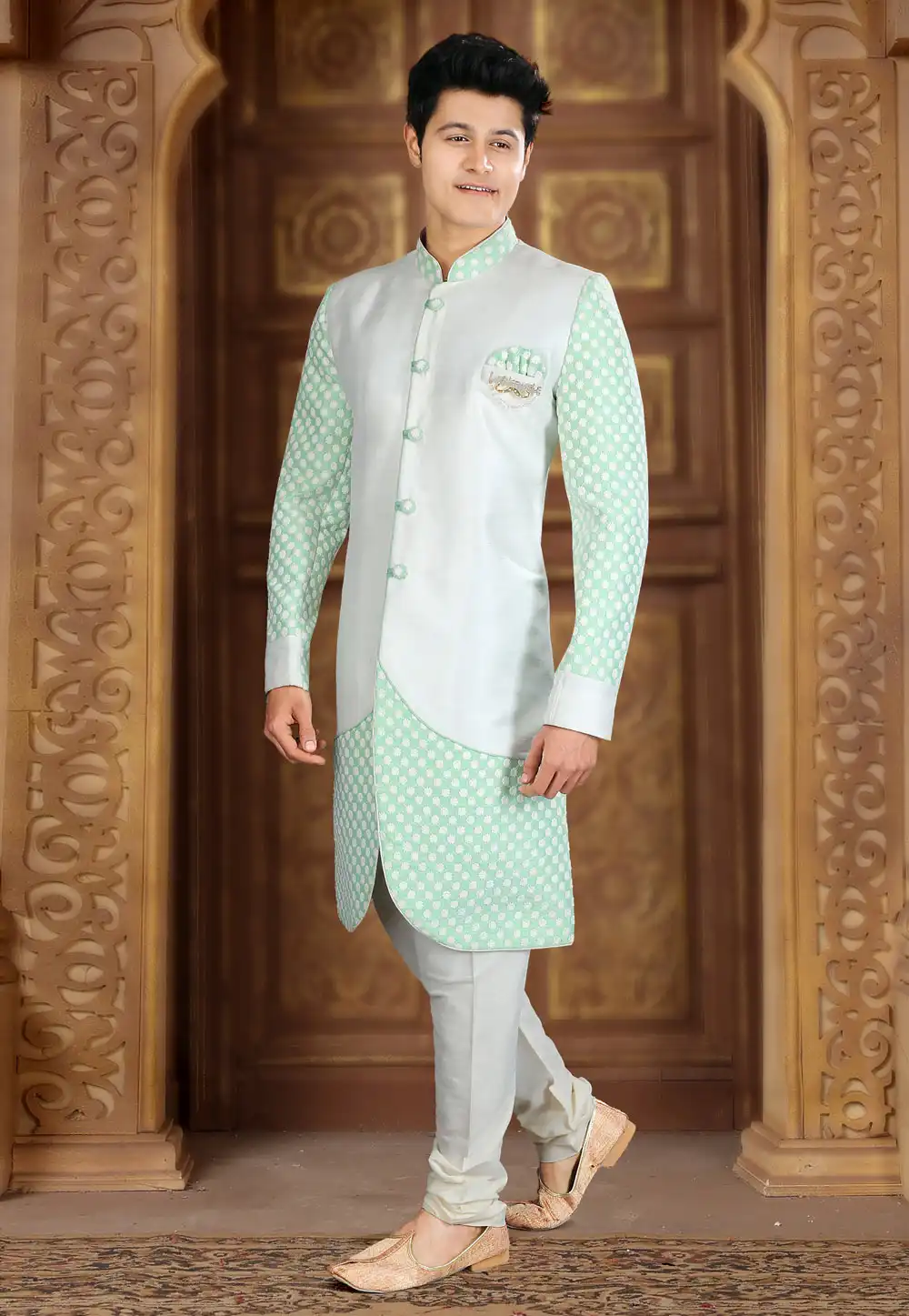 Light Green Silk Indo Western Sherwani 241298