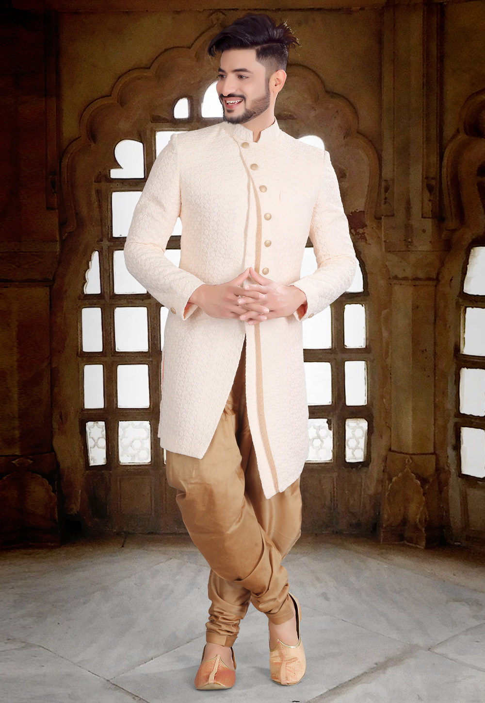 Cream Silk Indo Western Sherwani 241302