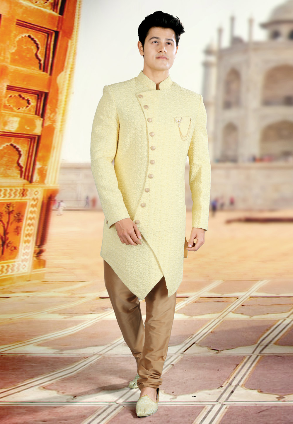 Yellow Silk Indo Western Sherwani 241307