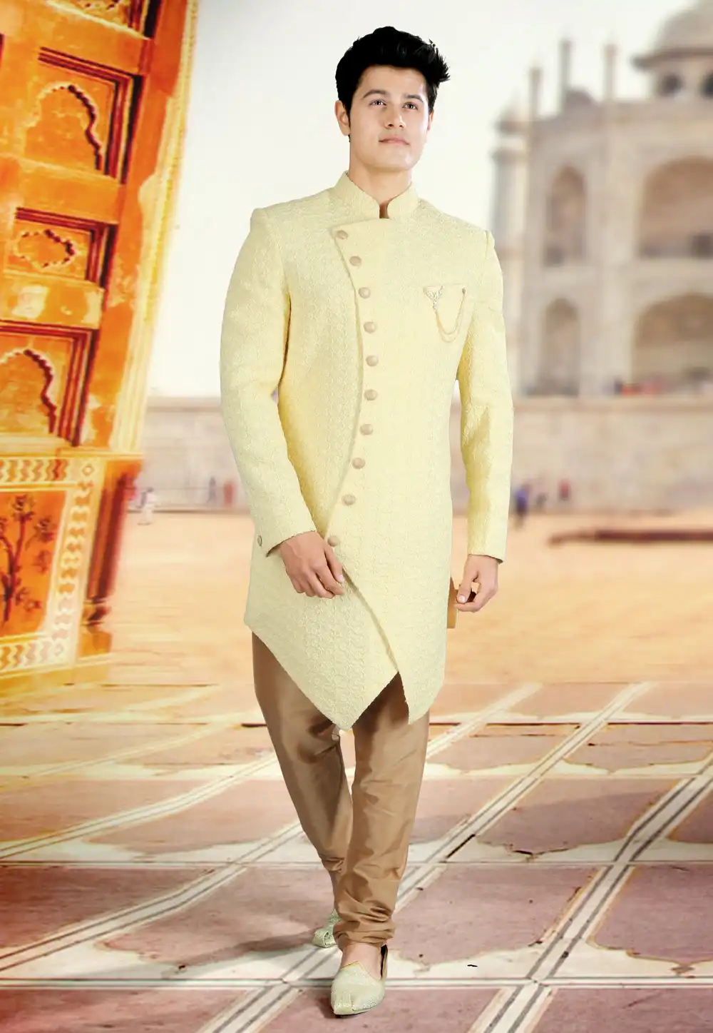 Yellow Silk Indo Western Sherwani 241307