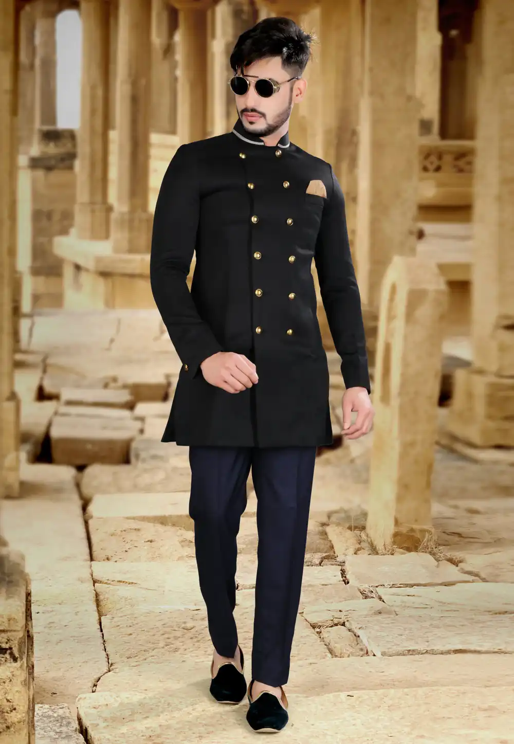 Black Art Silk Indo Western Sherwani 241310