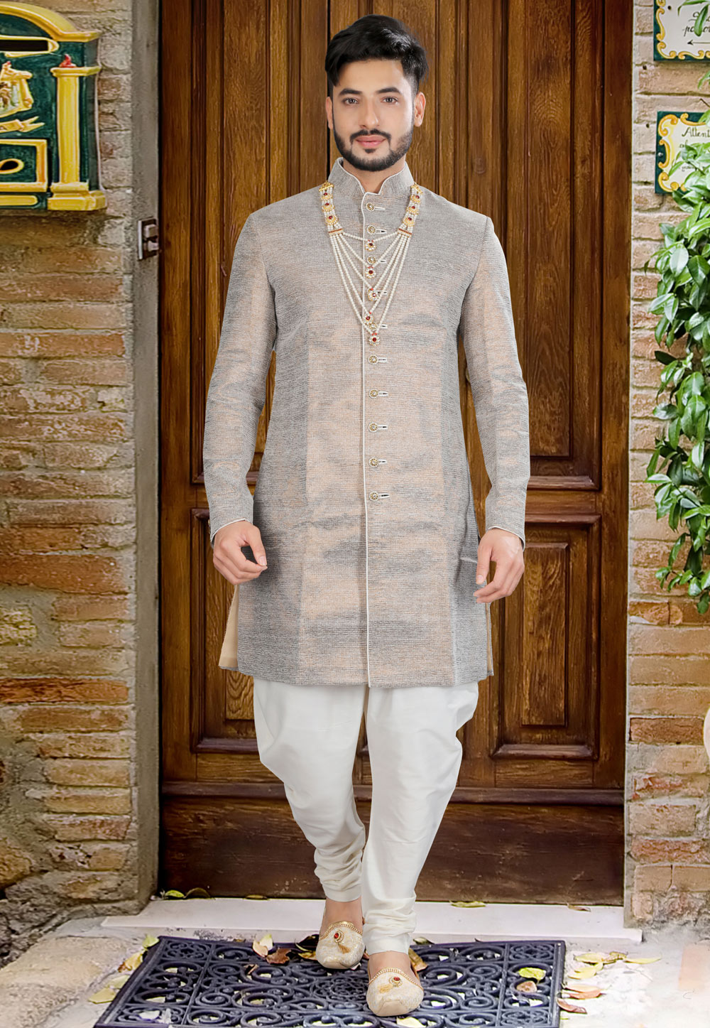 Grey Velvet Indo Western Sherwani 241312