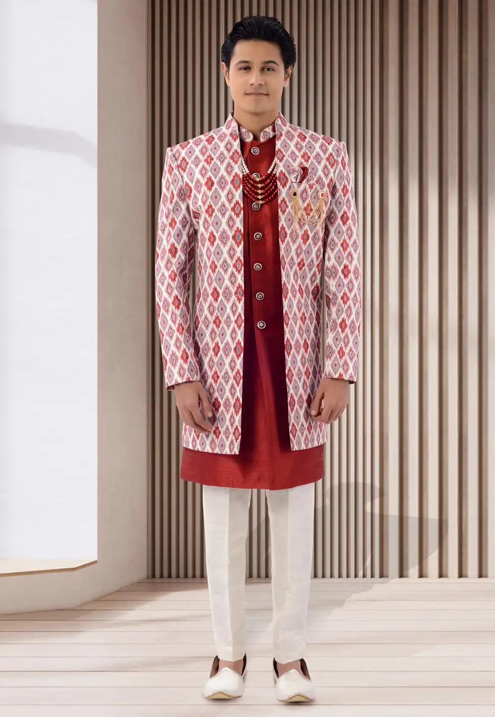 Maroon Georgette Jacket Style Sherwani 271958