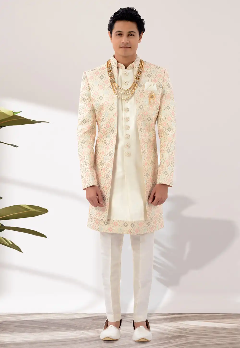 Cream Silk Jacket Style Sherwani 271959
