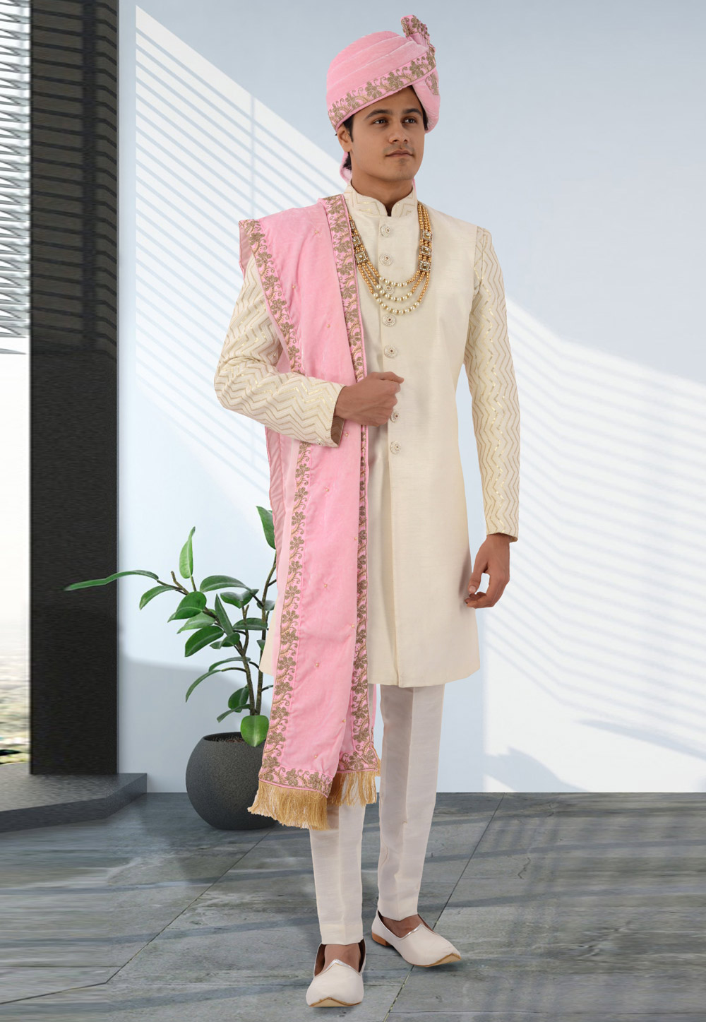 Cream Georgette Indo Western Sherwani 271960