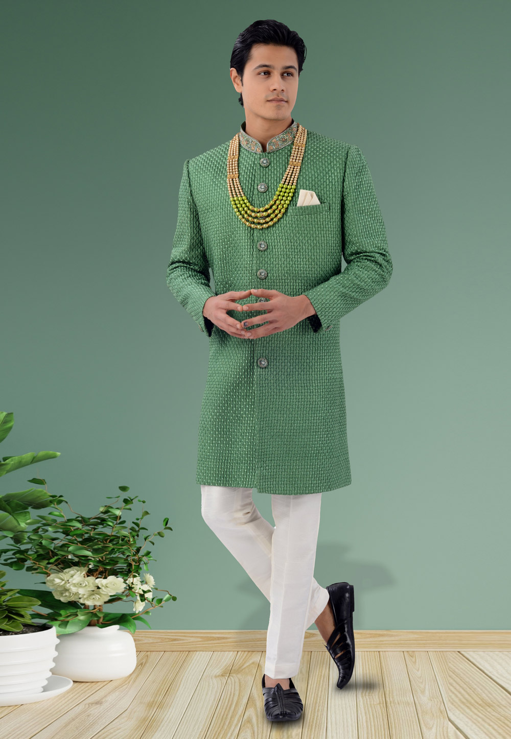 Green Georgette Indo Western Sherwani 271962
