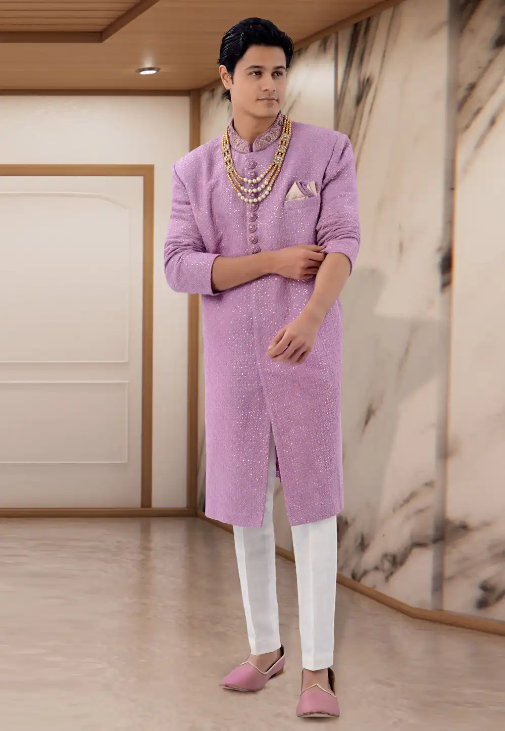 Lavender Georgette Indo Western Sherwani 271963