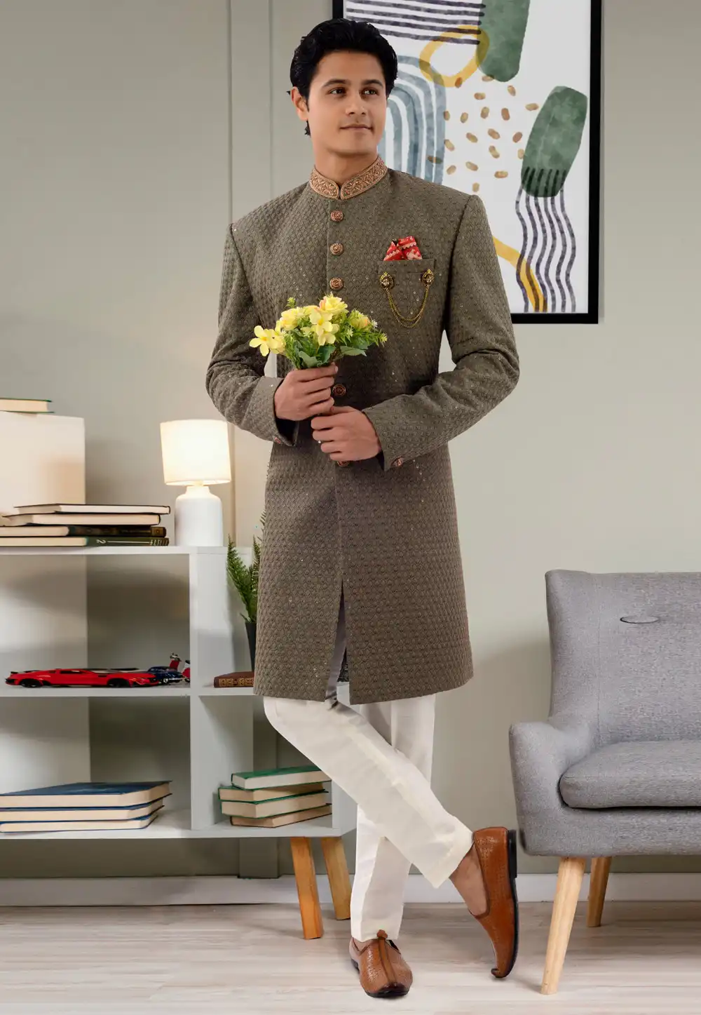 Brown Silk Indo Western Sherwani 271965