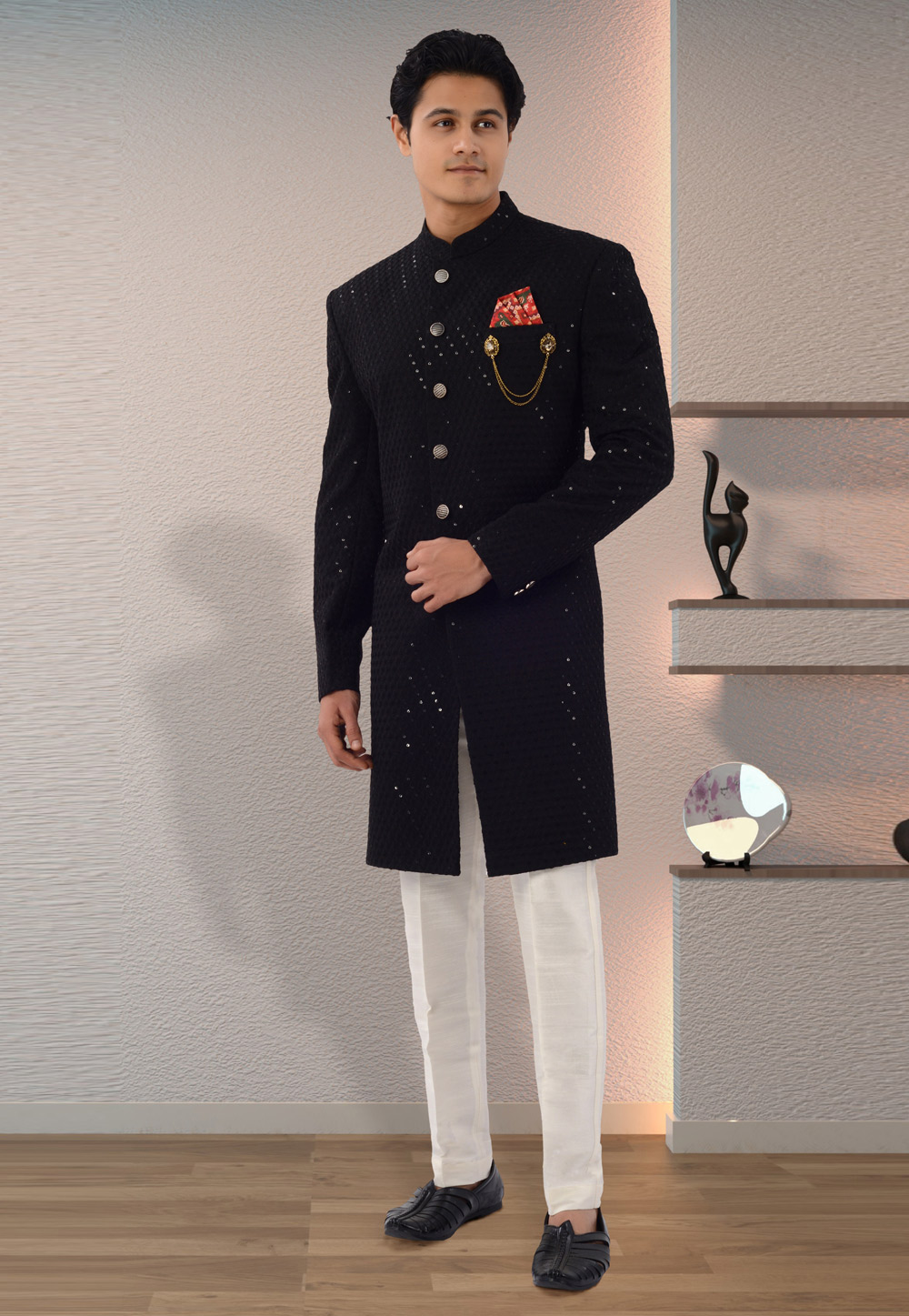 Black Silk Indo Western Sherwani 271967