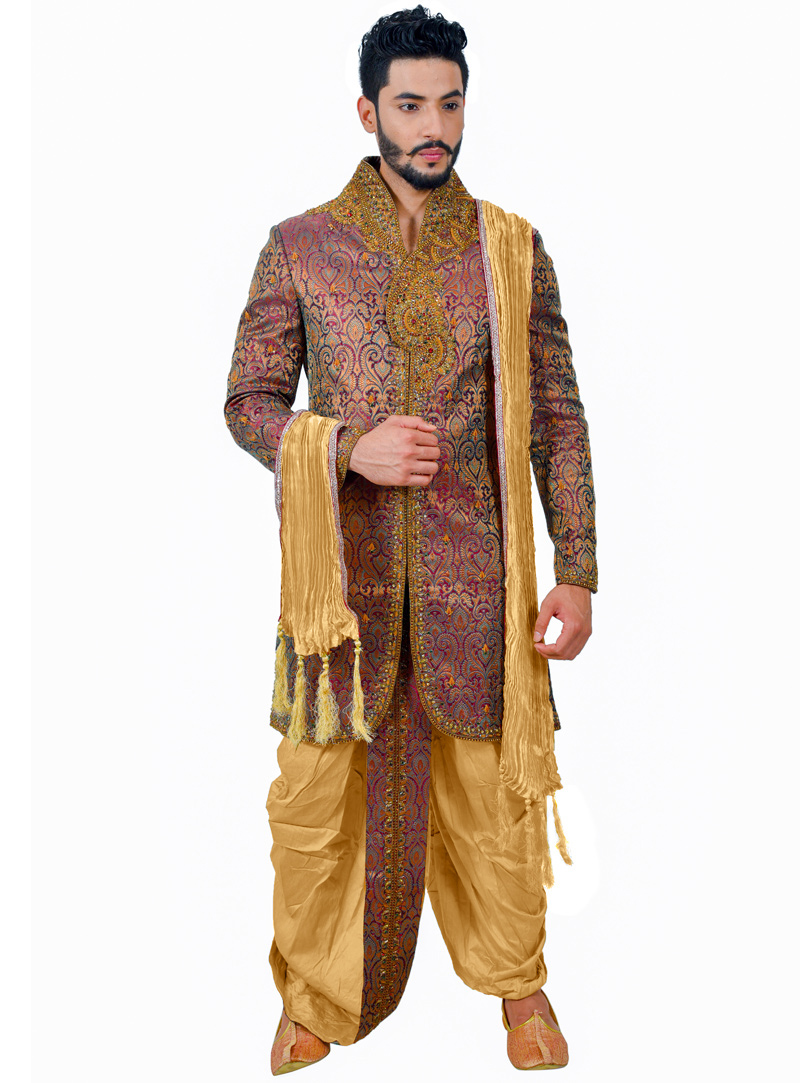 Maroon Silk Dhoti Sherwani 113640