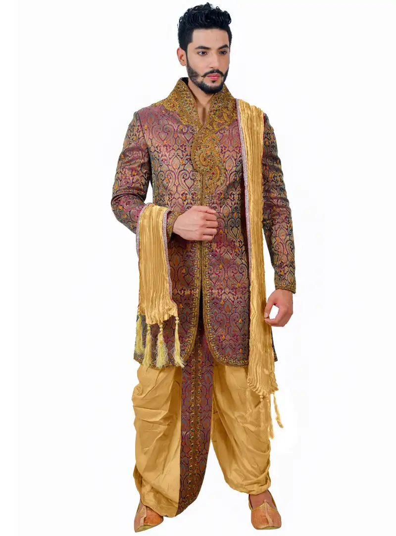 Maroon Silk Dhoti Sherwani 113640