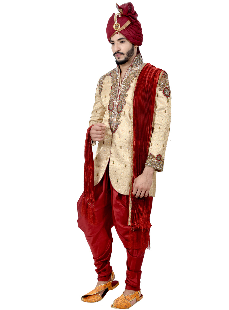 Beige Brocade Jodhpuri Sherwani 113641