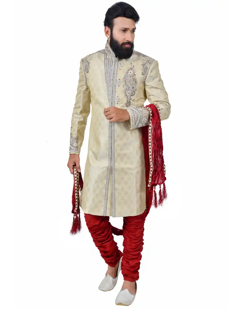 Beige Brocade Chipkan Style Sherwani 113643