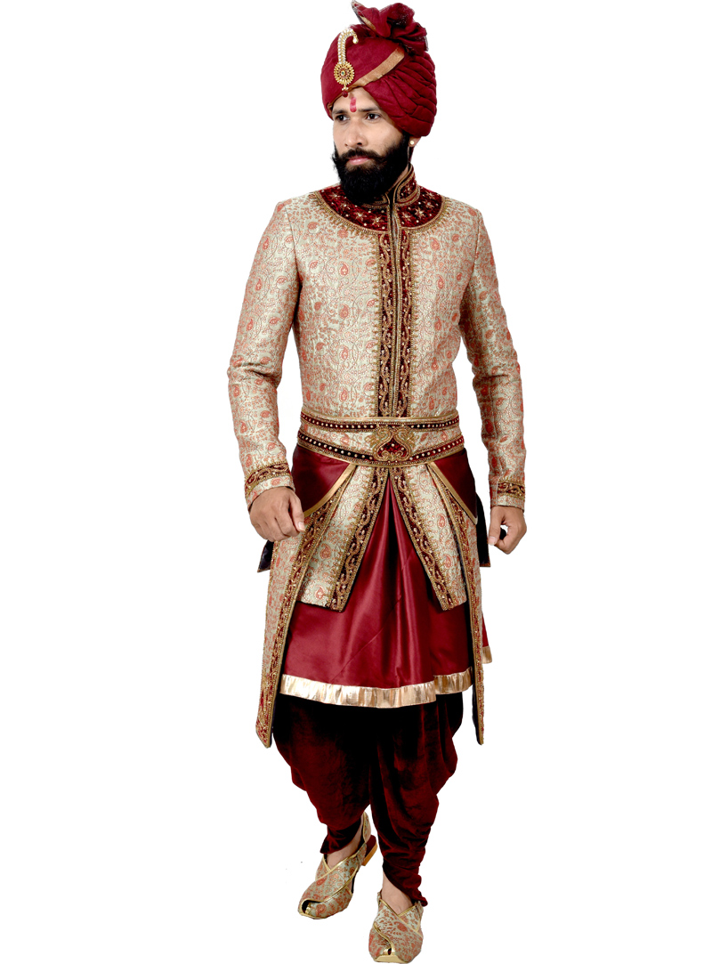 Beige Broacde Anarkali Style Sherwani 113648