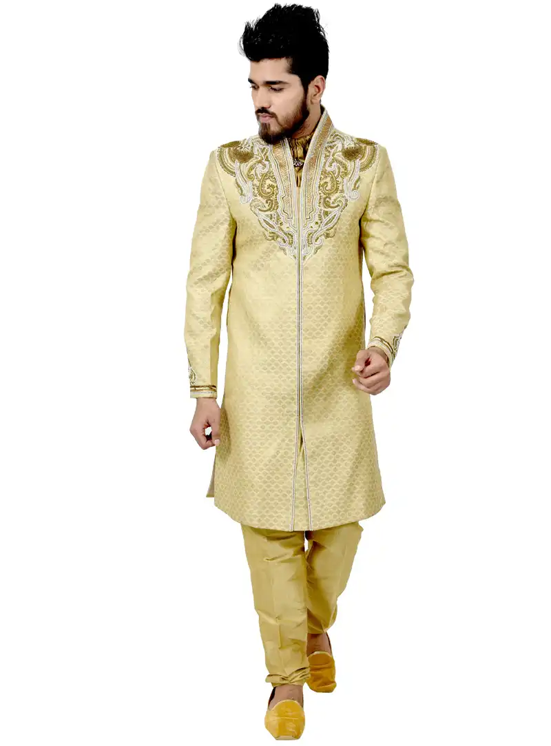 Crean Brocade Chipkan Style Sherwani 113649