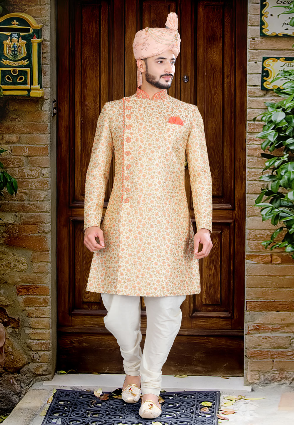 Beige Art Silk Jodhpuri Sherwani 239447