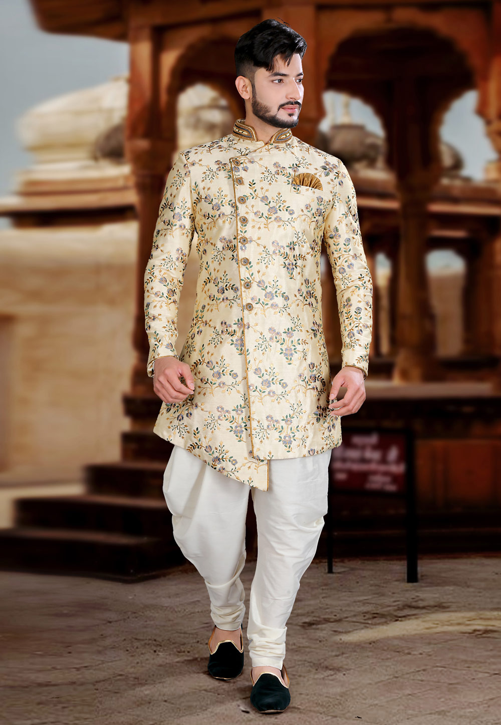 Beige Art Silk Jodhpuri Sherwani 239449