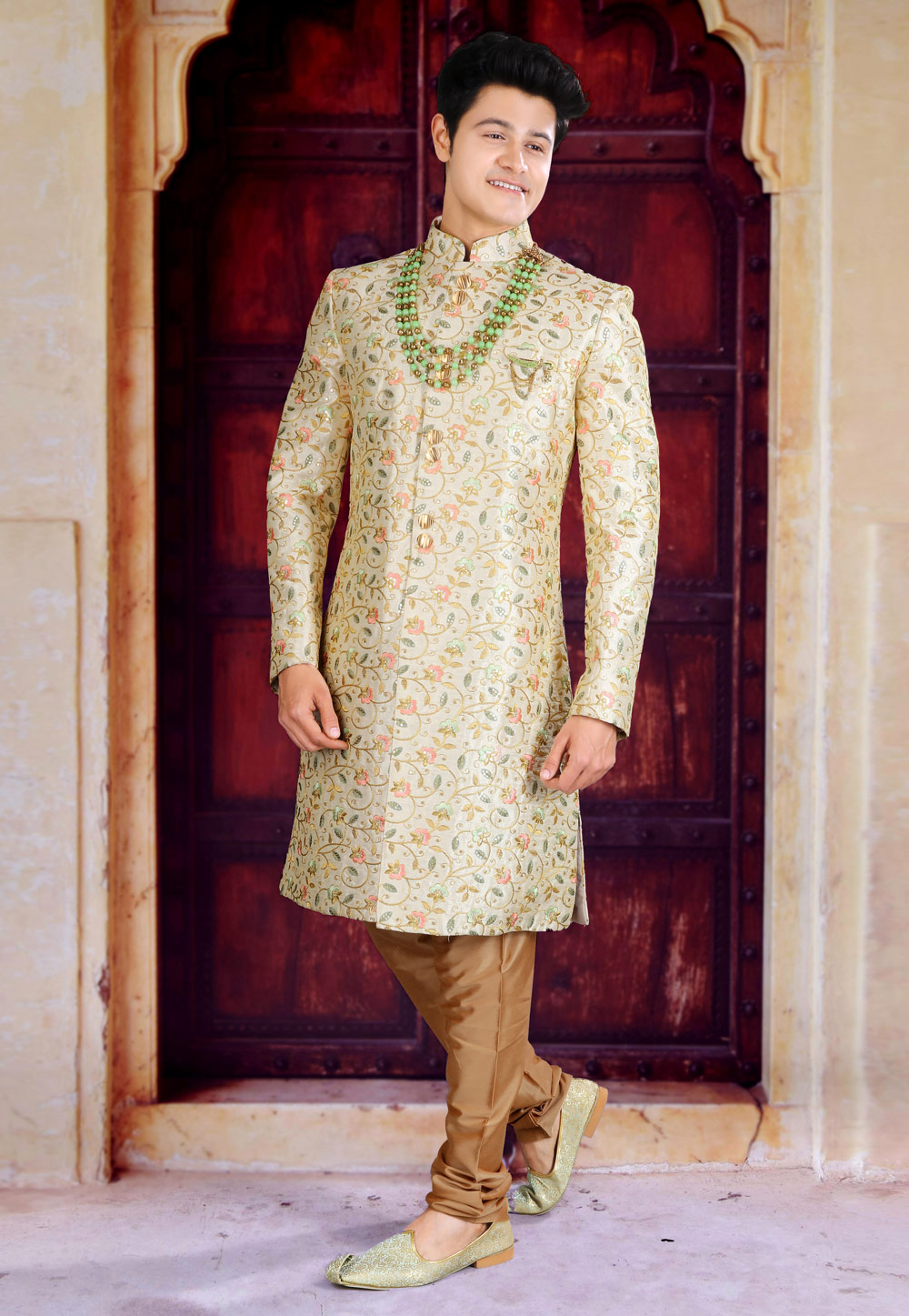 Beige Art Silk Indo Western Sherwani 239451