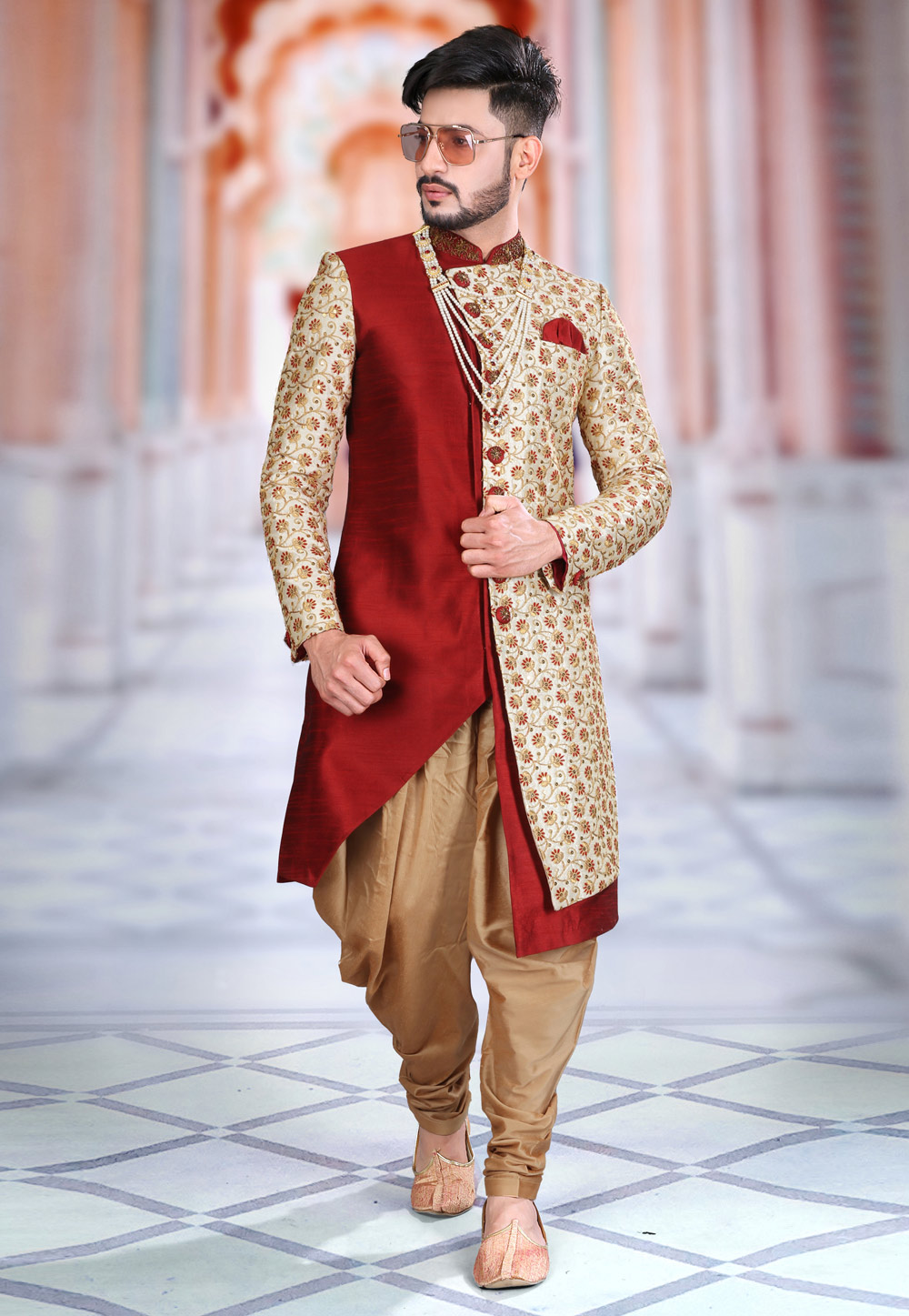 Beige Art Silk Indo Western Sherwani 239454