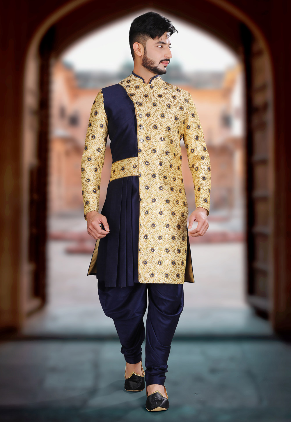 Beige Art Silk Indo Western Sherwani 239457