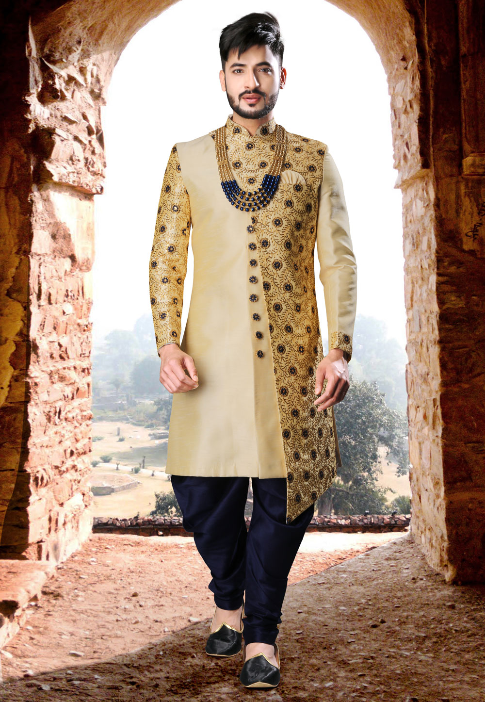 Golden Art Silk Indo Western Sherwani 239458