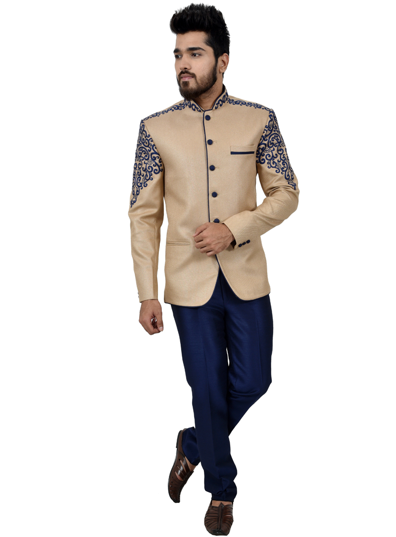 Beige Jute Jodhpuri Suit 113995