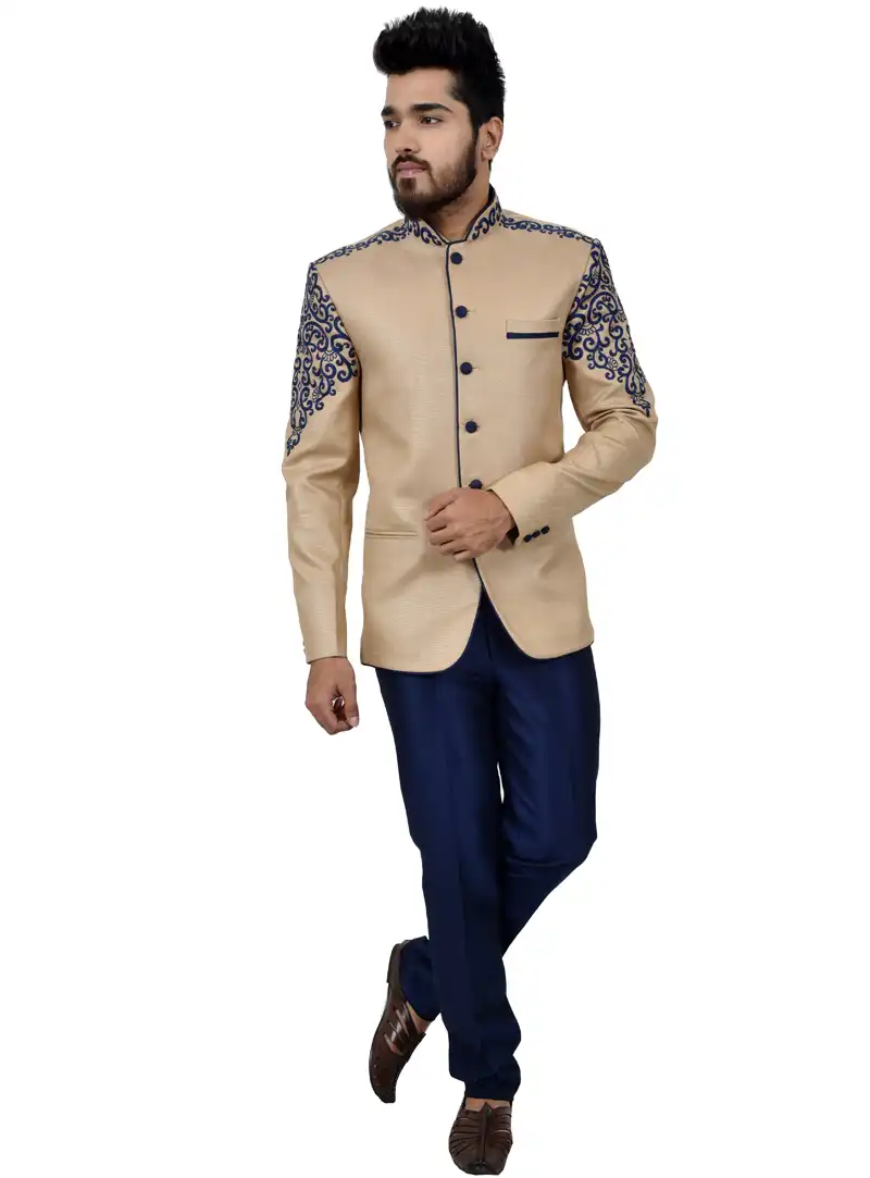 Beige Jute Jodhpuri Suit 113995