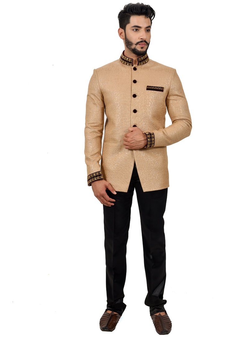 Beige Jute Jodhpuri Suit 113998