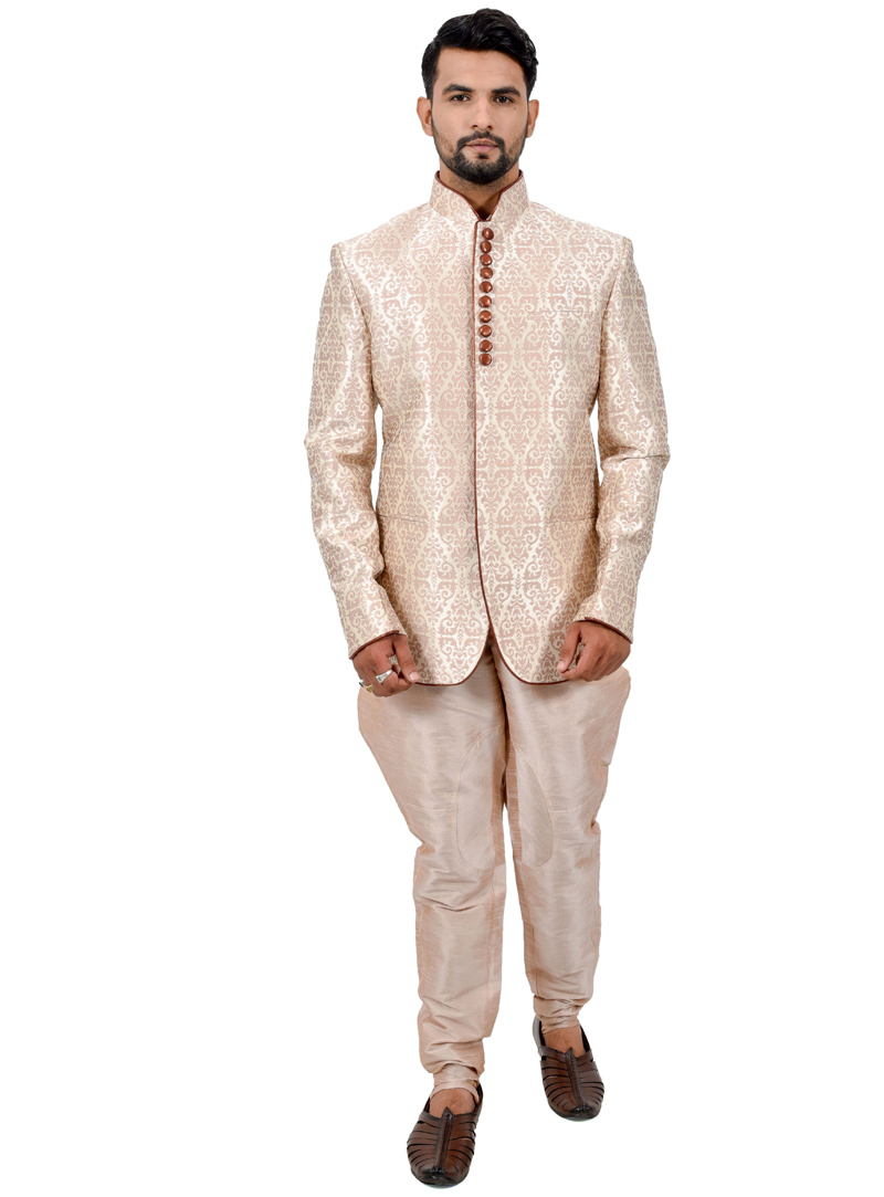 Beige Jute Jodhpuri Suit 114001