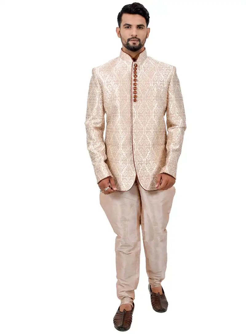Beige Jute Jodhpuri Suit 114001