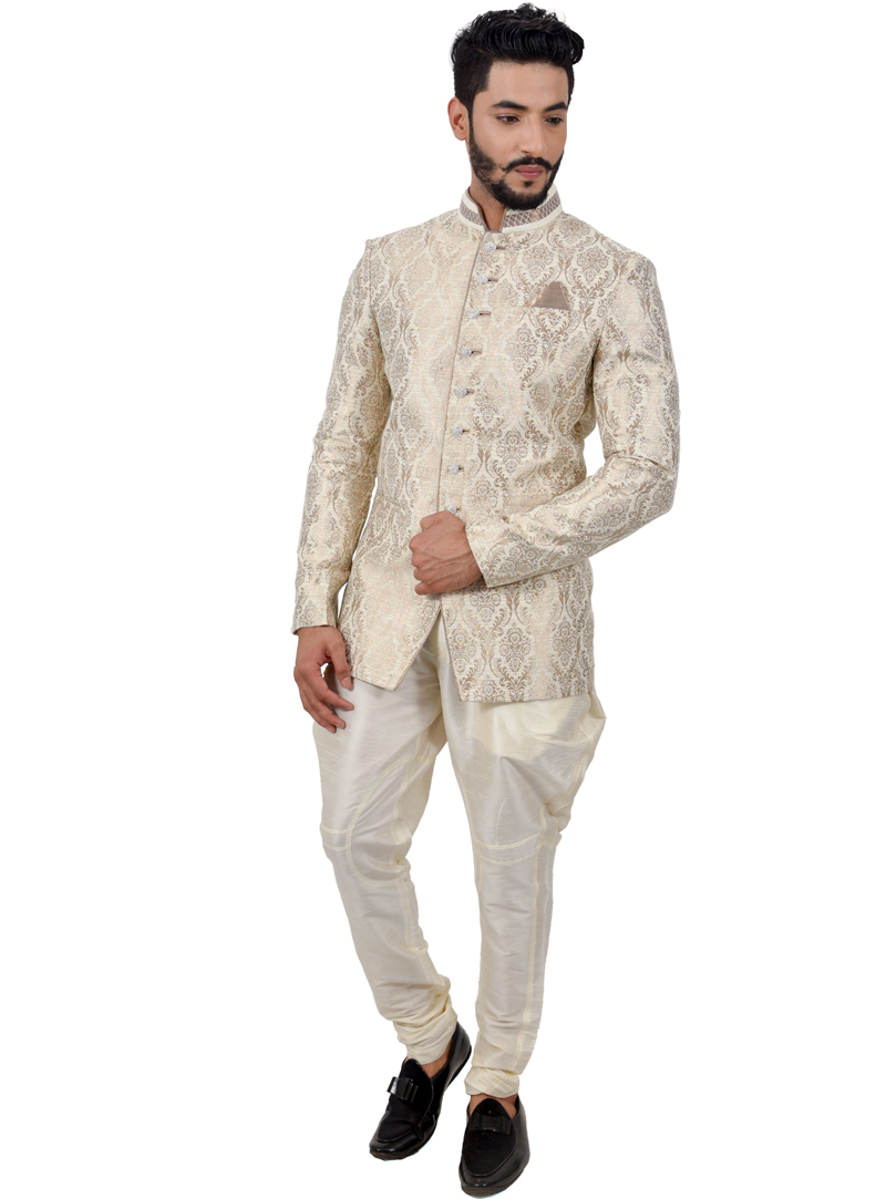Beige Jute Jodhpuri Suit 114002