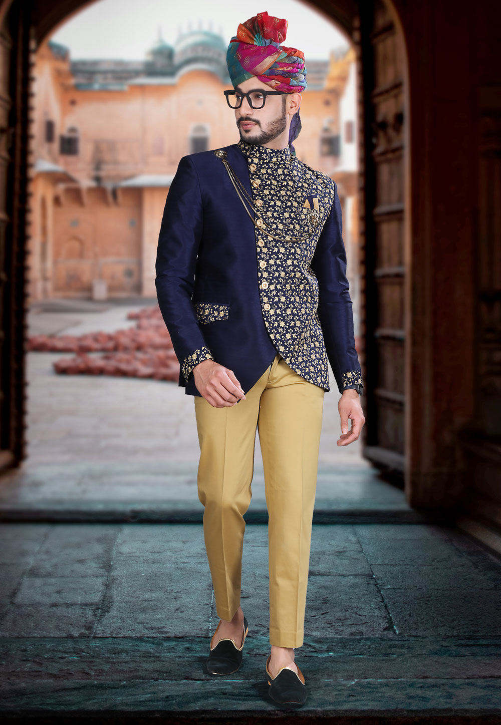 Navy Blue Art Silk Jodhpuri Suit 250478