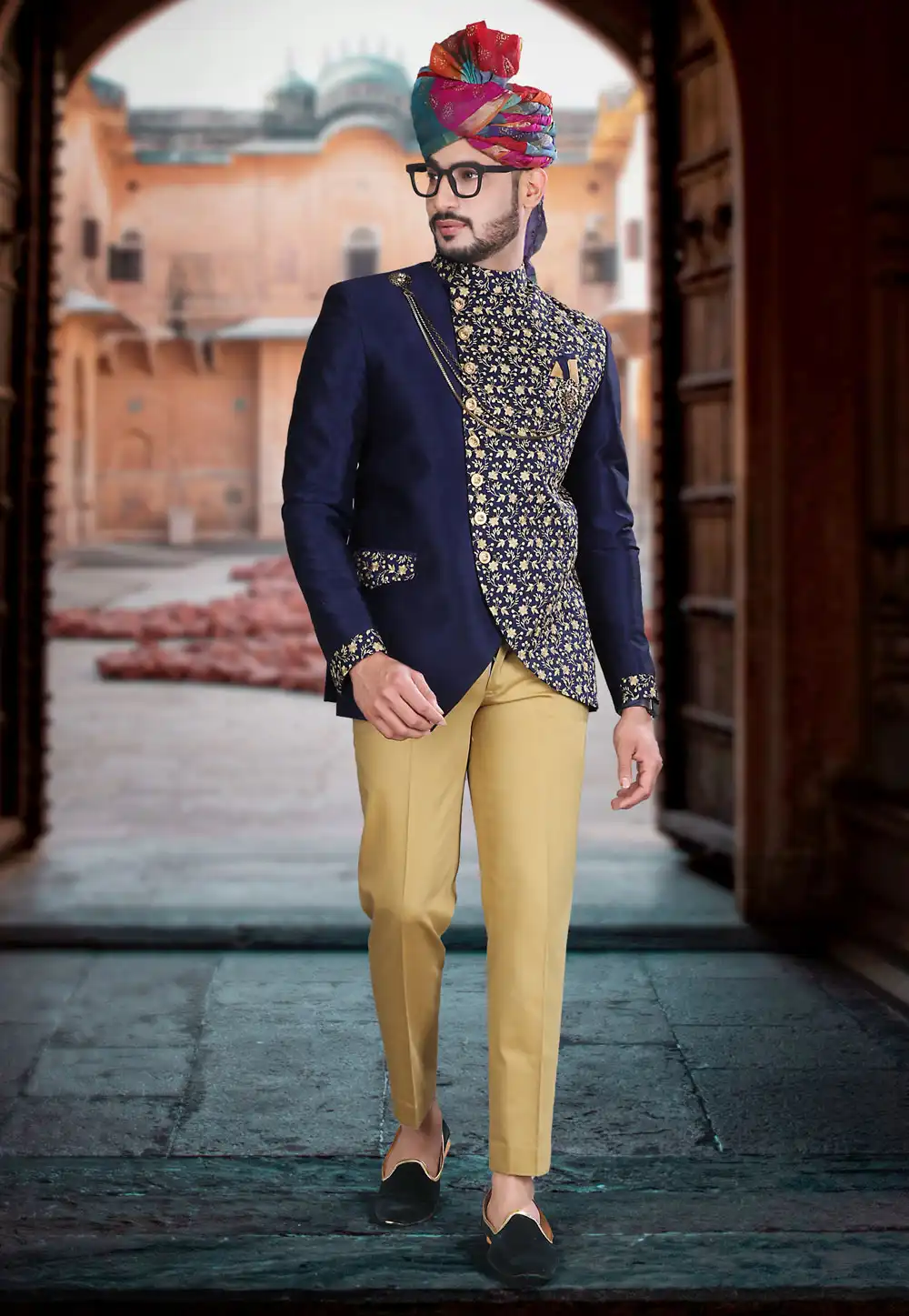 Navy Blue Art Silk Jodhpuri Suit 250478