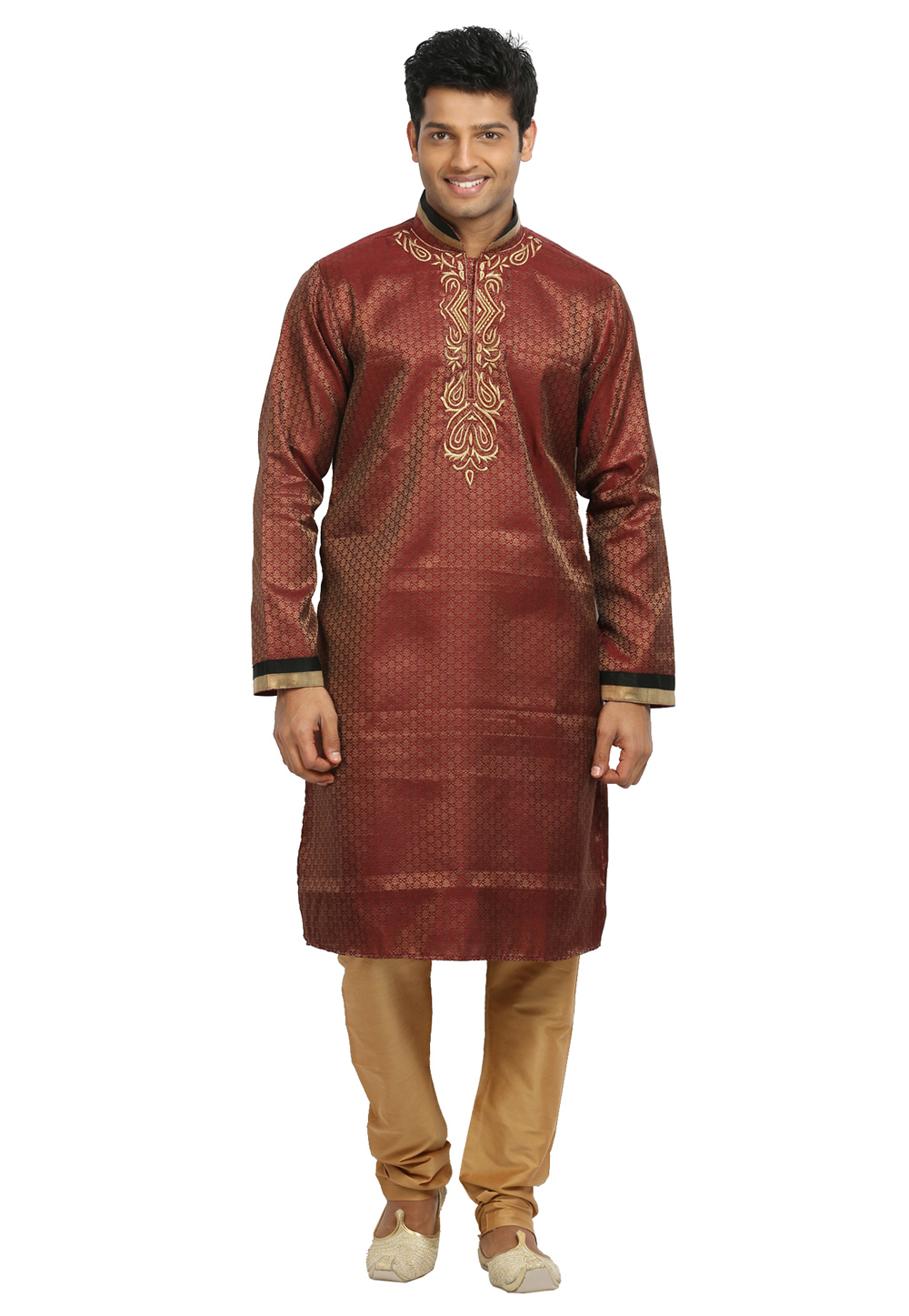 Maroon Brocade Readymade Kurta Pajama 203672