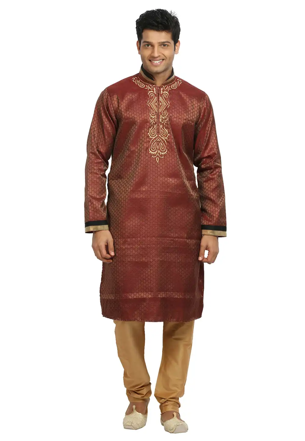 Maroon Brocade Readymade Kurta Pajama 203672