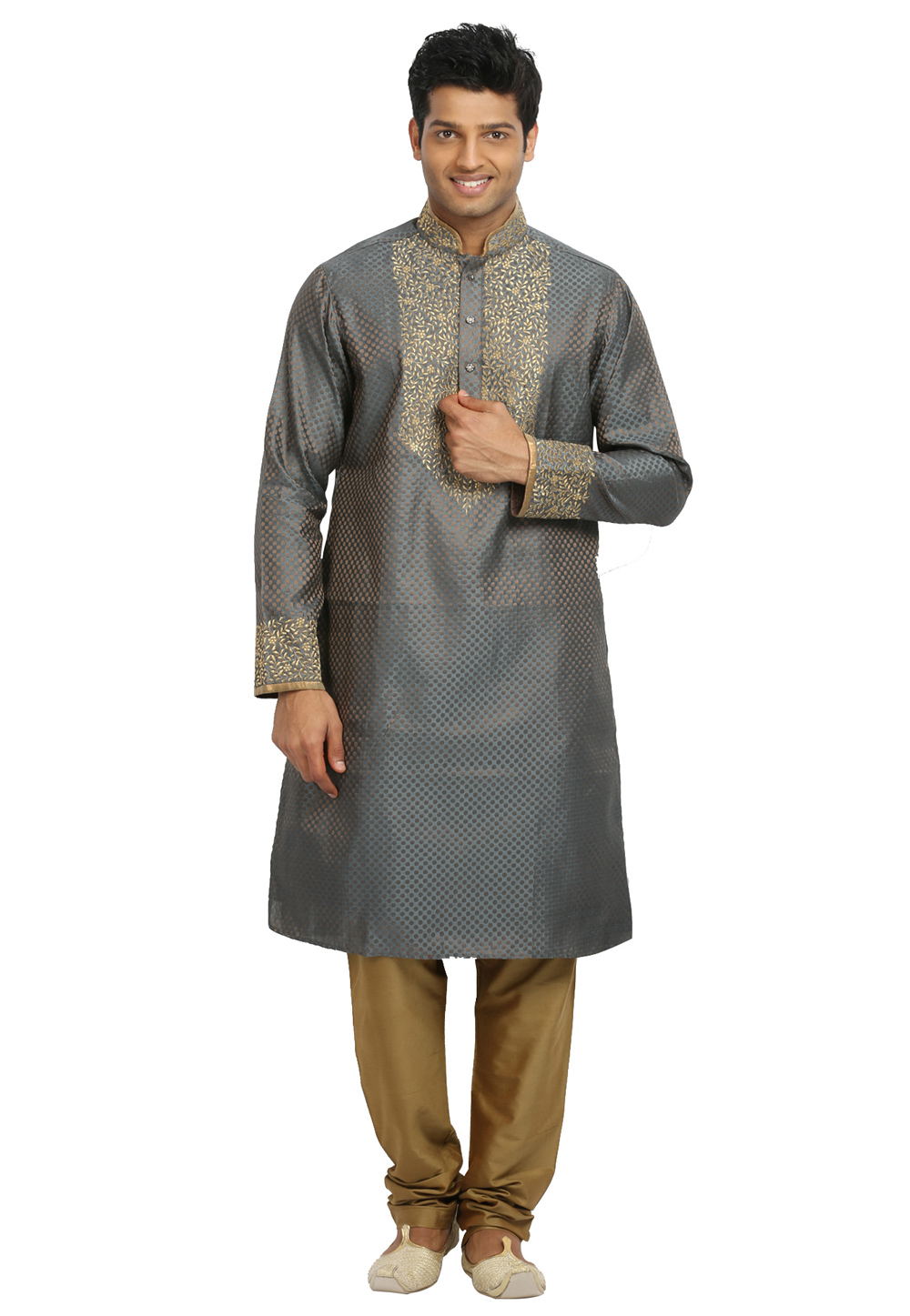 Grey Brocade Readymade Kurta Pajama 203677